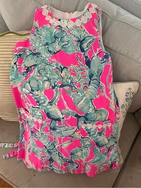 Lilly Pulitzer Sleeveless Floral Shift Dress Size 12 Pink Green Cotton